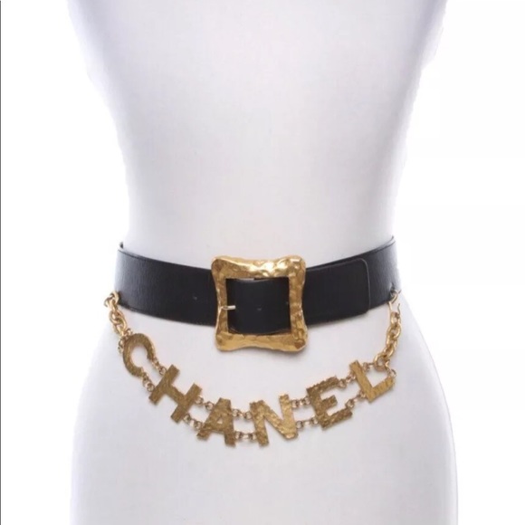 CHANEL Accessories - RARE CHANEL Logo Leather Gold Belt Runway